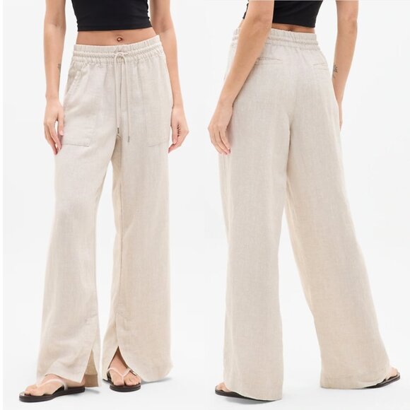 NWT Athleta Retreat Linen Wide Leg Pant in the Color Undeyed Cream/Tan - Picture 1 of 8